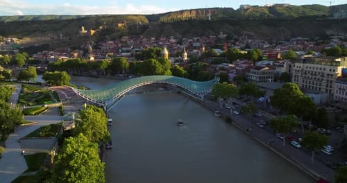 Bridge Of Peace In Tbilisi City, Georgia - Aerial Drone Shot