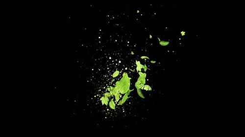 Conceptual 3D animation of flying green leaves motion design