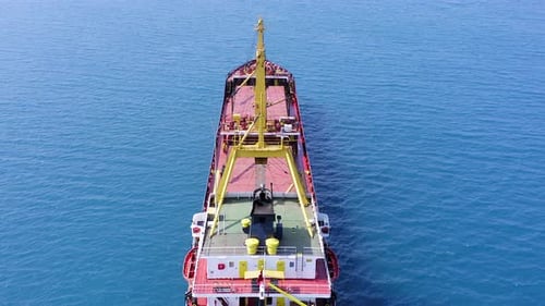 Fly over a large Cargo Ship, Aerial view