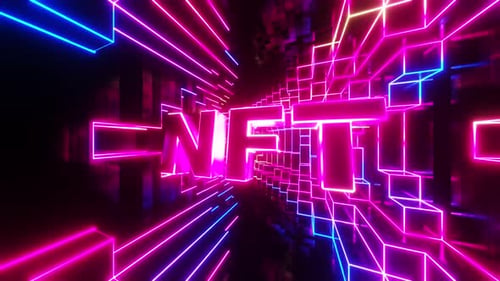 Abstrakter Tunnel mit farbigem Neontext Unendlich geloopte Animation