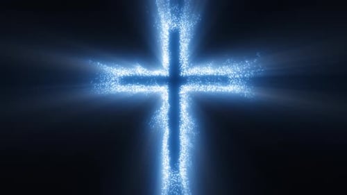 Glowing Particle Cross with Ethereal Light Rays Loop