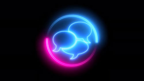 Icono de mensaje de línea de neón de color azul y rosa. Capítulo 1165 1