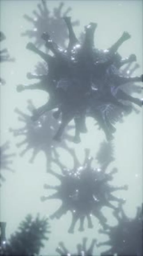 Bactérias, vírus ou germes, células de microorganismos sob microscópio com profundidade