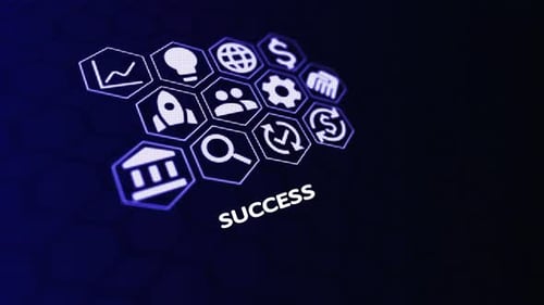 Futuristic Animated Business Icons Network with Success Reveal