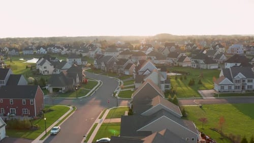 Suburban Neighborhood Aerial at Golden Hour