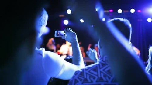 Crowd Cheering And Dancing Dj On Stage With Dancers