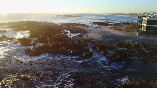 Aerial view of sunset on Blouberg strand coast line in Cape Town