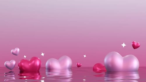 Animated Pink Glossy Hearts Floating Water Background