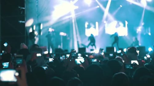 Energetic Crowd at Live Music Concert at Night
