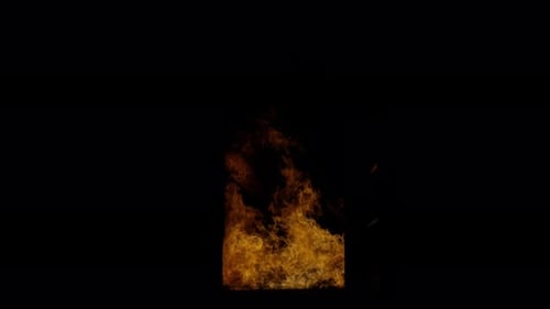 Burn Sammlung: Eine 4k-Aufnahme einer Türfront voller gefährlicher Feuerwellen auf schwarzem Hintergrund s