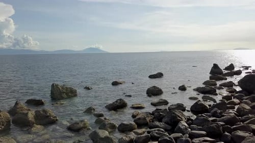 Drone Footage Sea Rocks on a Sunny Day