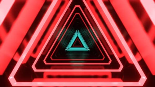 Red And Turquoise Neon Pulsating Triangular Cyber Tunnel Background Vj Loop In 4K