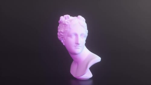 Classical Bust Head Sculpture with Pulsing Neon Light Animation