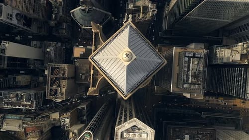 Aerial view, cityscape and urban with metro buildings, architecture or infrastructure
