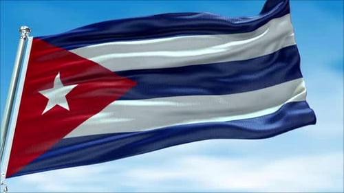 Realistic Cuban Flag Waving Against a Clear Blue Sky