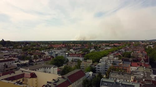 Berlin forest burns with large white cloud from Steglitz district
Perfect aerial view flight pedesta