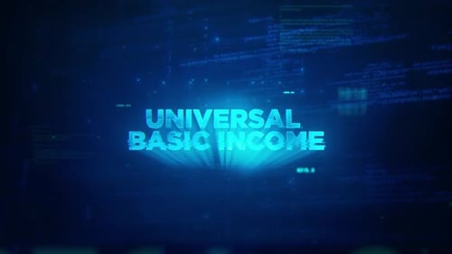 Universal Basic Income Futuristic Glowing Motion Hologram Concept Background