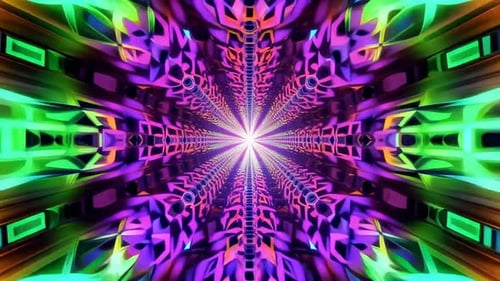 Boucle de tunnel en néon symétrique avec motifs géométriques lumineux