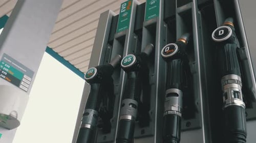 Different Gasoline Gun at a Petrol Station Gas Fuel Pump Nozzle