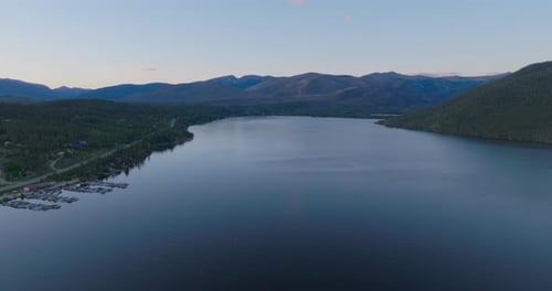 Orbiting shot of Shadow Mountain Lake at sunset in Colorado