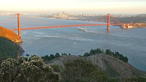 Golden Gate Bridge and San Francisco Skyline at Sunrise