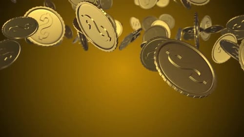 3D Animation of Falling Gold Dollar Coins