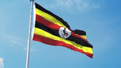 Uganda Flag Waving with Realistic Fabric Movement