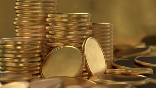 3D Animated Golden Coins Stacking and Accumulating