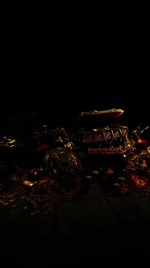 Opening Gold Treasure Chest Reveal with Coins and Jewels