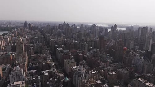 Aerial video of the skyscrapers in the city, Central Park in New York. USA