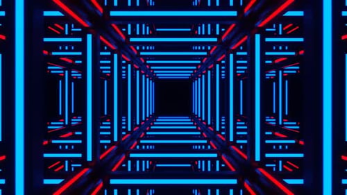 Blue And Red Movement Through Neon Frame Background Vj Loop In 4K