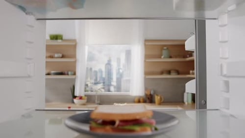 Excited Girl Taking Sandwich out of Fridge