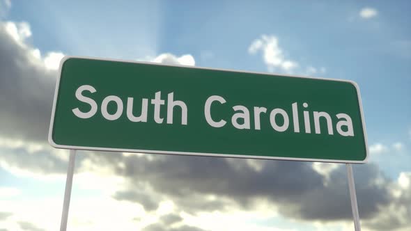 Welcome to South Carolina. South Carolina road sign on a blue sky ...