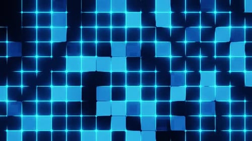 Fond de grille de néon futuriste avec du bleu brillant sur une surface sombre, de la science-fiction, de la technologie et du numérique