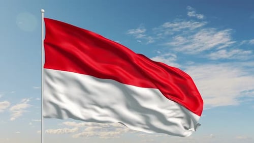 Realistic Waving Indonesian Flag on Blue Sky