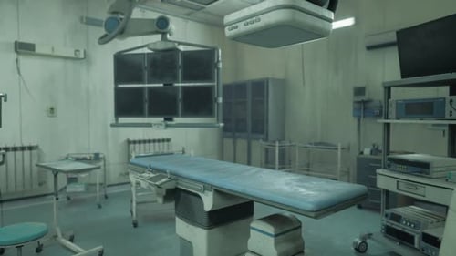 Abandoned Hospital Treatment Room with Medical Equipment in Disrepair