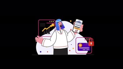 Arab man analyzing data on digital devices