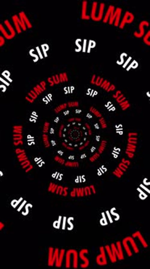 Vertical Infinite tunnel of SIP and Lump Sum investment words looping on a black background