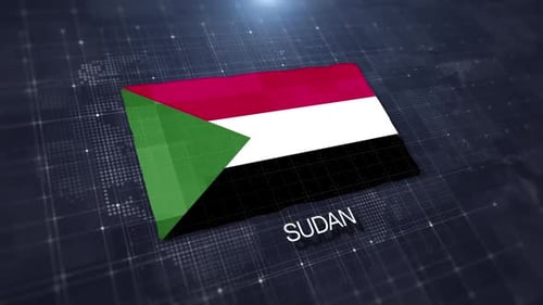 Animated 3D Flag of Sudan on Digital Map Background
