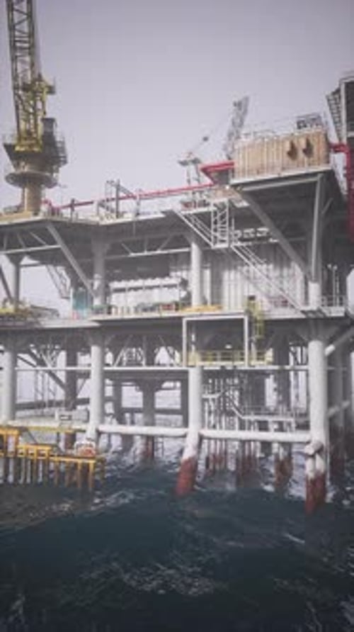Exploring a Deep Sea Oil Rig Standing Tall Against the Horizon at Dusk