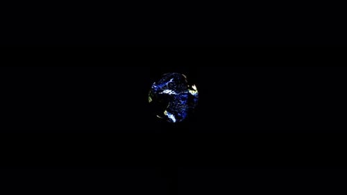 Realistischer Erdplanet, der sich immer im Weltall dreht, vom 3D-Objekt Alpha aus gesehen