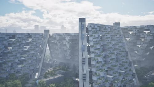 Modern Futuristic Urban Cityscape with Green Architecture