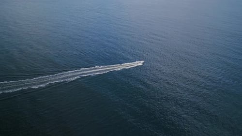 Drone Shot of a Motorboat in the Atlantic Ocean Halifax Canada Nova Scotia