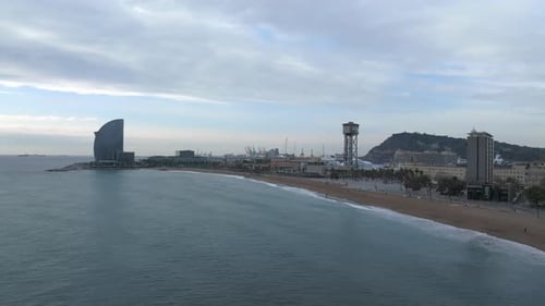 View of the Barceloneta Beach with Luxury Hotel W Barcelona By the Sea Shore