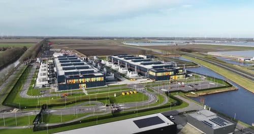 Aerial view large new build data center, big tech, data, information technology, The Netherlands