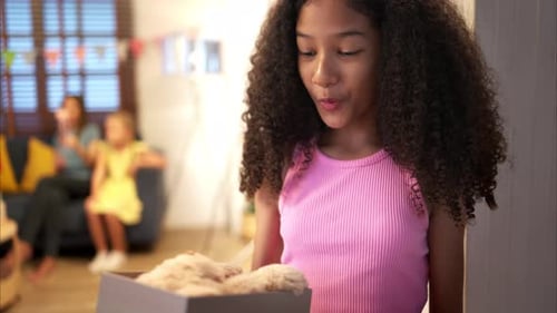 Girl's Birthday Gift Opening in Home Setting