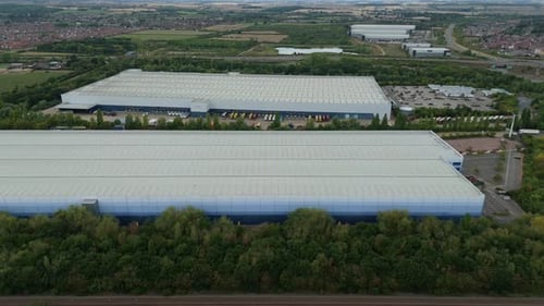 Aerial View of Large Industrial Warehouse in UK