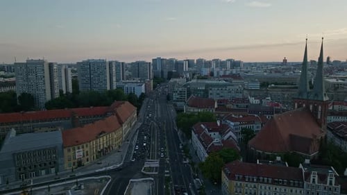 Aerial view of Berlin city centre (Berliner Mitte) at sunset