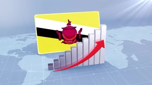 Brunei Flag With Increasing Bar Chart Graph And Arrow Red