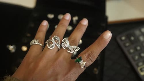 Designer and trendy silver finger rings studded with lab grown diamonds, Closeup